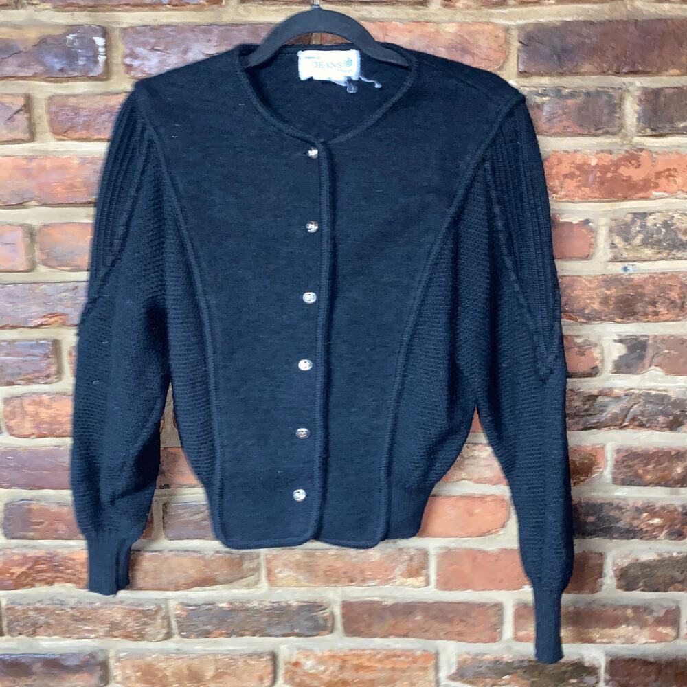 Deans of Scotland Vintage Black Wool Button Down Cardigan Sweater Women's Medium
